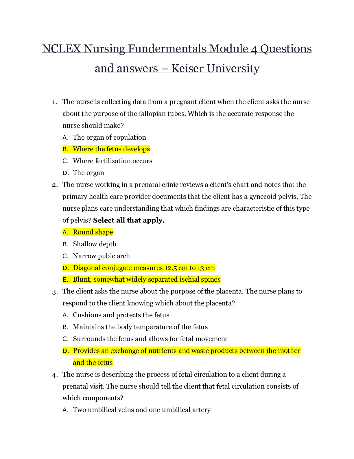 Preview image for NCLEX Nursing Fundermentals Module 4 Questions and answers – Keiser University | NCLEX Nursing Fundermentals Module 4 Questions and answers